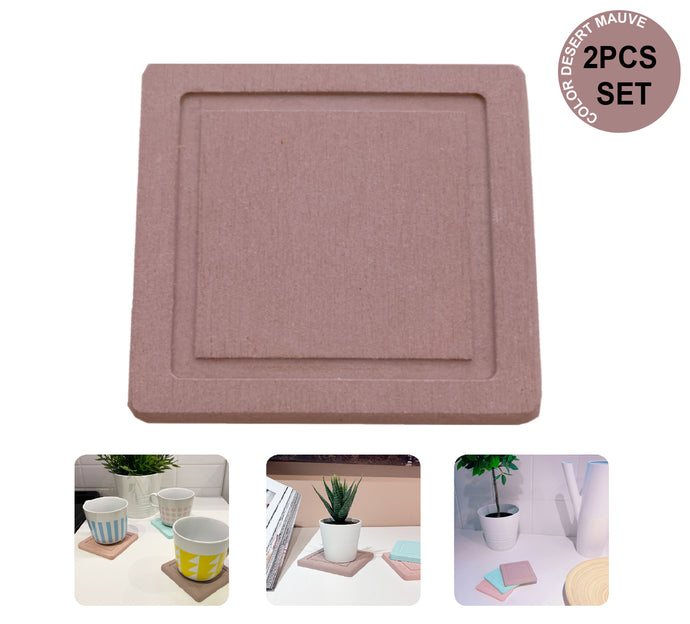 Set of 2 Fast Water Absorbent Diatomite Cup Coaster Mat, Small Plant Tray (Desert Mauve)