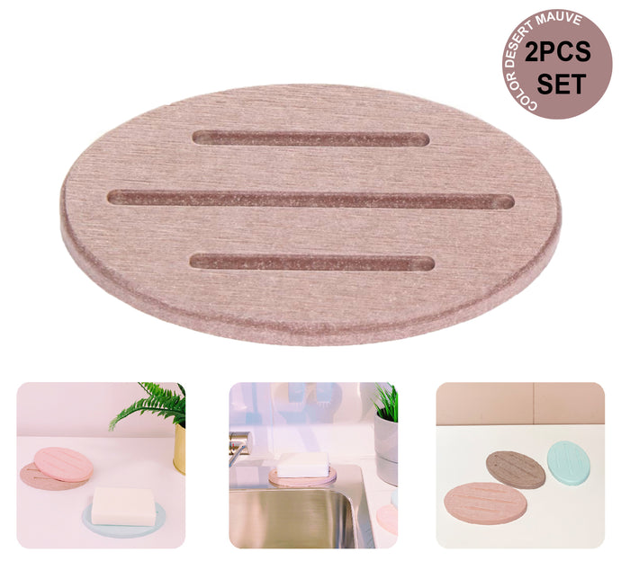 Set of 2 Fast Water Absorbent Diatomite Soap Dish (Desert Mauve)