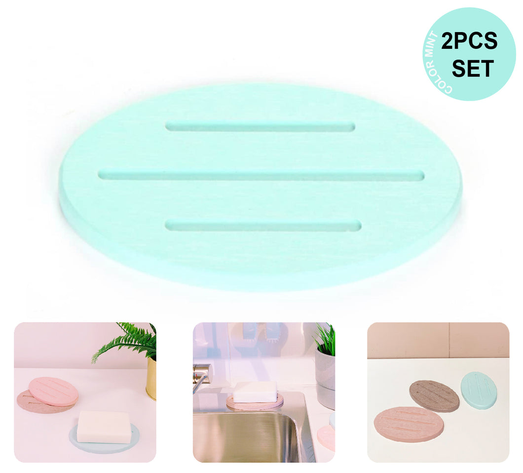 Set of 2 Fast Water Absorbent Diatomite Soap Dish (Mint)