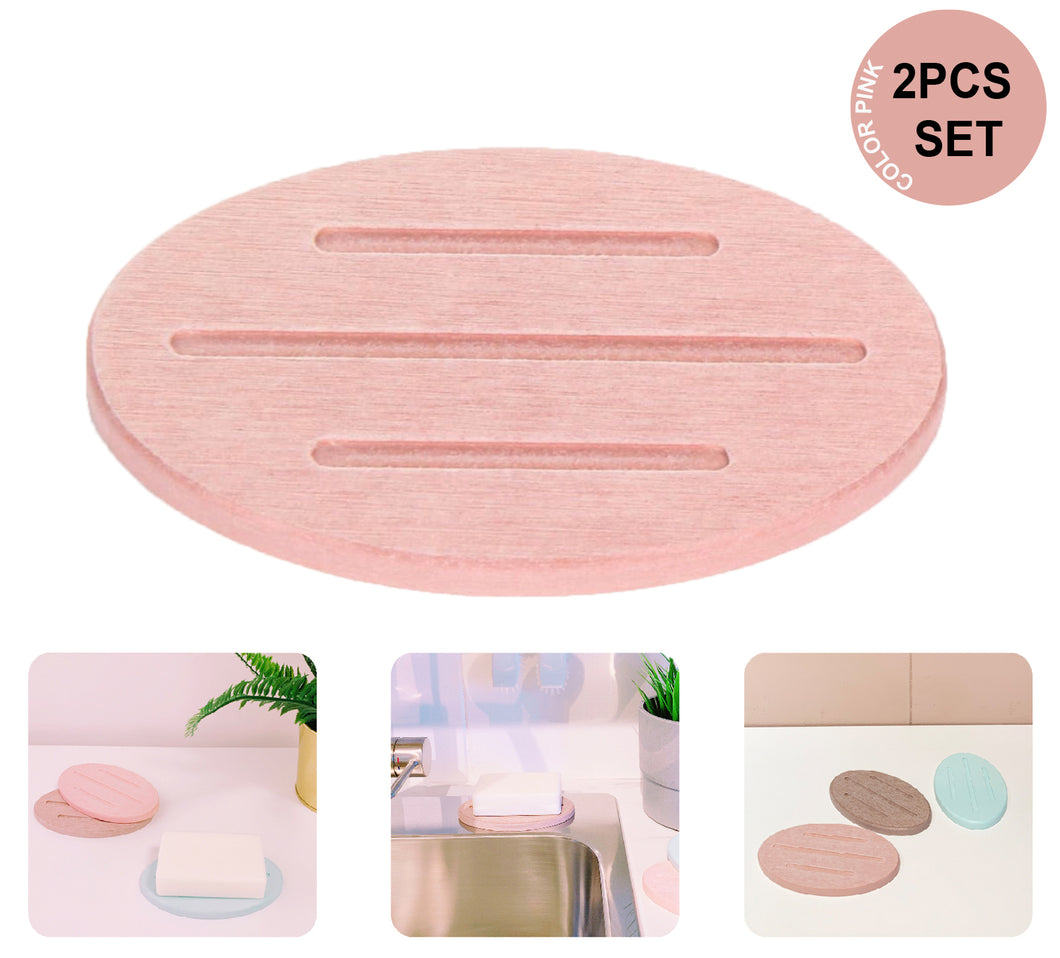 Set of 2 Fast Water Absorbent Diatomite Soap Dish (Pink)